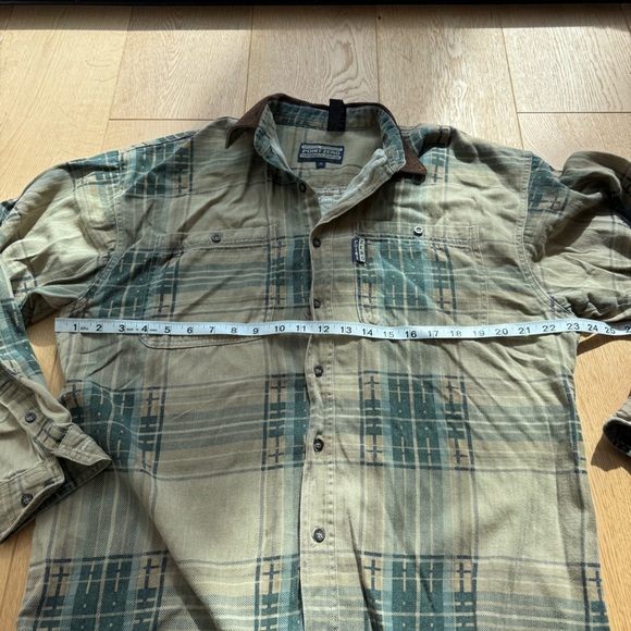 POINT ZERO WORKWEAR VINTAGE PLAID BUTTON DOWN TAN AND TEAL - M - Picture 12 of 17